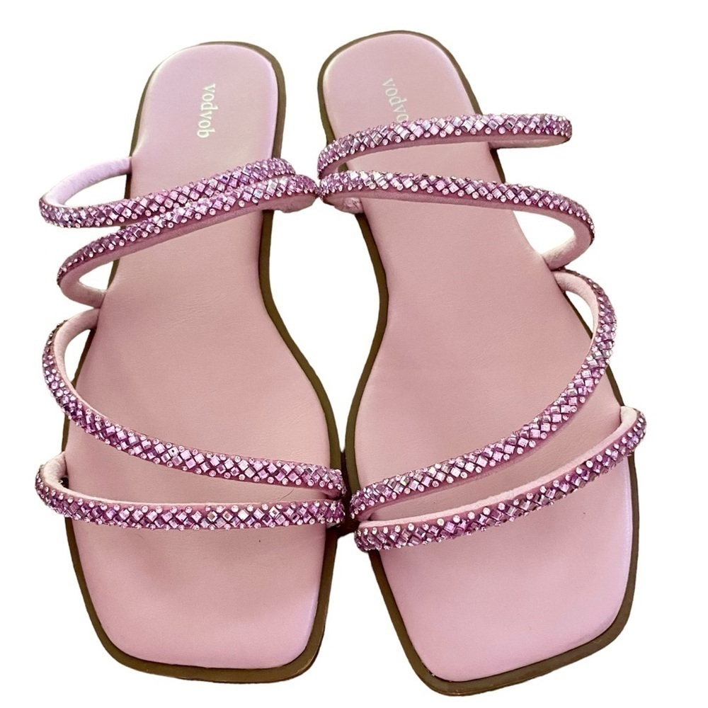 VODVOB Rhinestone Flat Sandals Slip On Memory Foam Pink Women Size 9